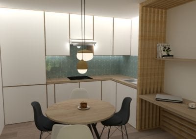Image montrant une cuisine ouverte modélisée en 3D