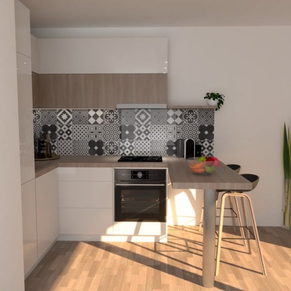 Image montrant la modélisation 3D d'une cuisine pour travaux