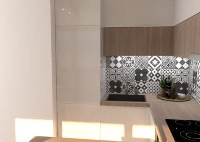 Image montrant une vue d'une cuisine modélisée en 3D