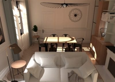 Image montrant une modélisation 3D d'un salon style Hausmannien