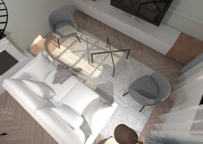 Image montrant une modélisation 3D d'un salon style Hausmannien