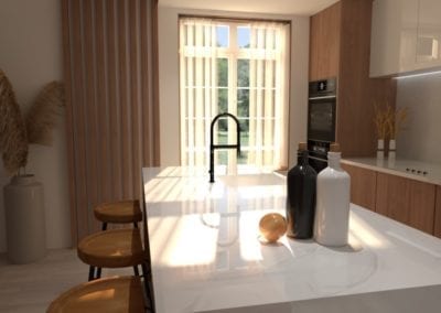 Image montrant une vue d'une cuisine modélisée en 3D