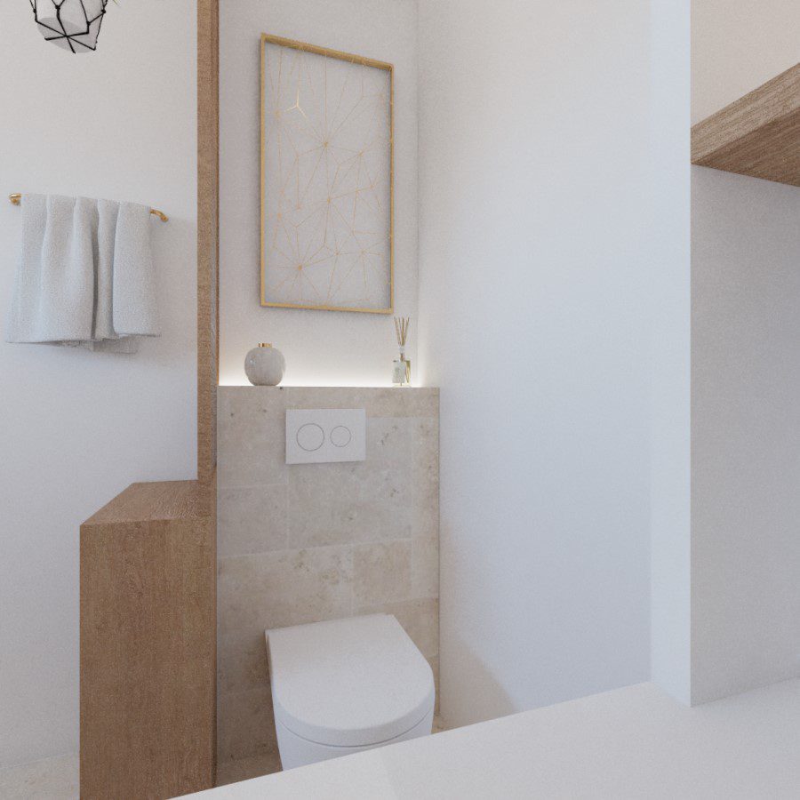 Projection 3D d'une salle de bain pour une maison neuve