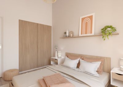 Image d'un projet 3D de chambre pour un projet de décoration d'intérieur douce et cosy