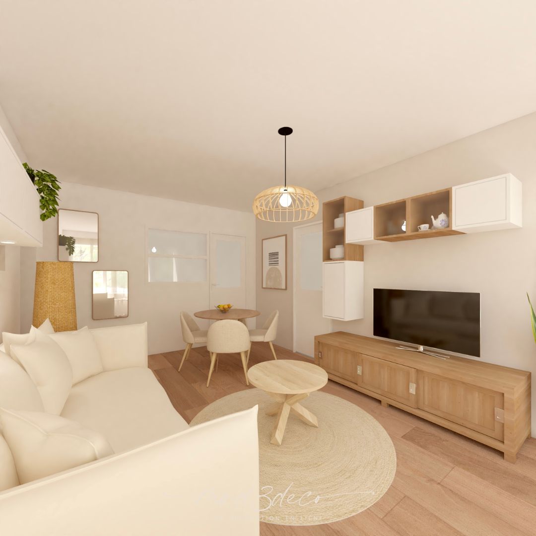 Image d'un projet 3D de salon pour un projet de décoration d'intérieur